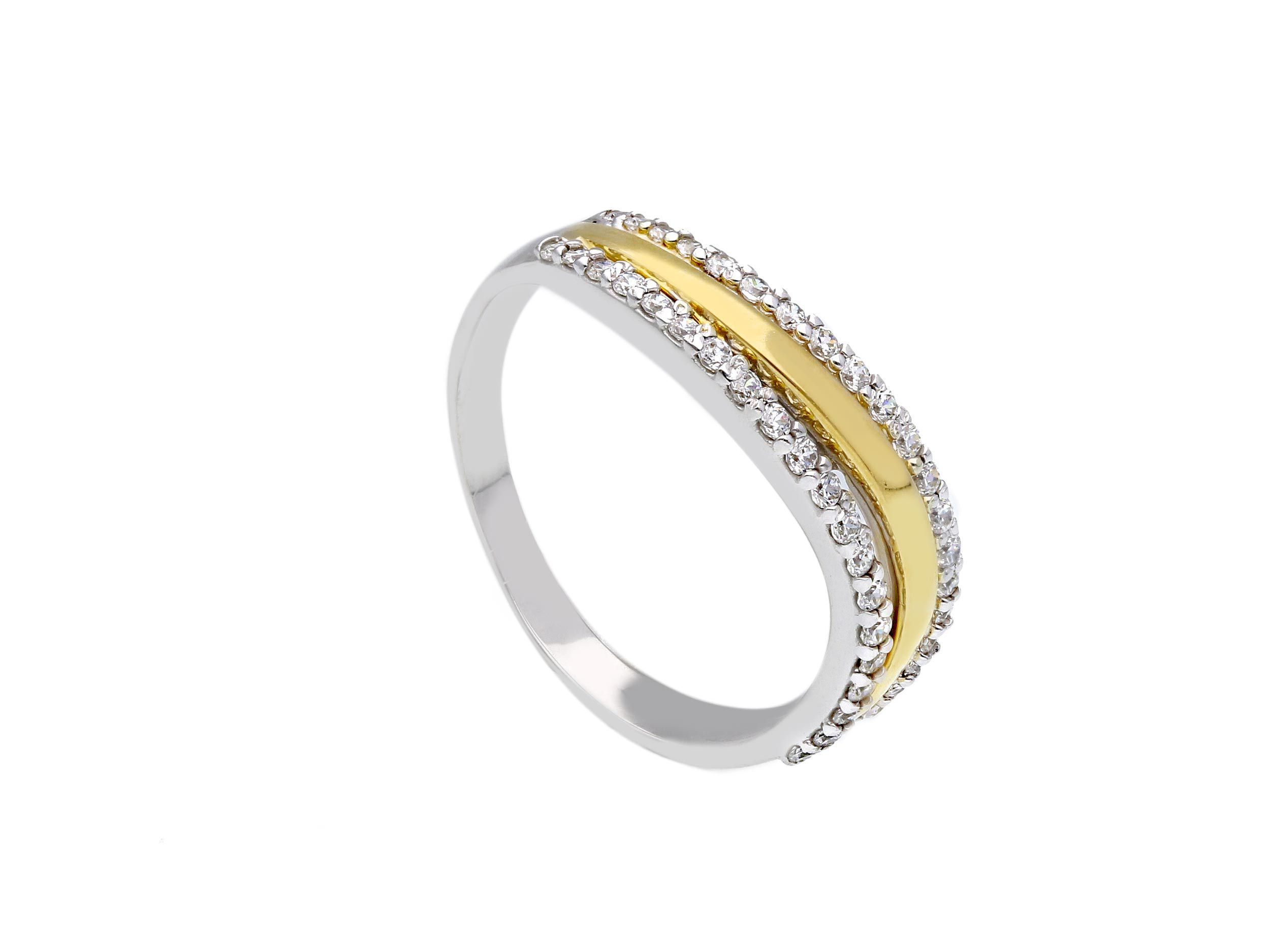 Δαχτυλίδι σειρέ απο λευκόχρυσο & χρυσό κ9 με λευκά ζιργκόν (code S224482)
